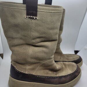 Sperry Womens Leather Upper Boots 7.5M Beige  Brown Snow Rain Fleece comfort